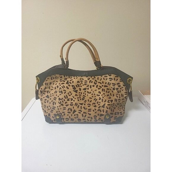 ORYANY "Kelly" Calf Hair Satchel Bag Leopard and Black Leather 2 Handles KL053 - Picture 1 of 16